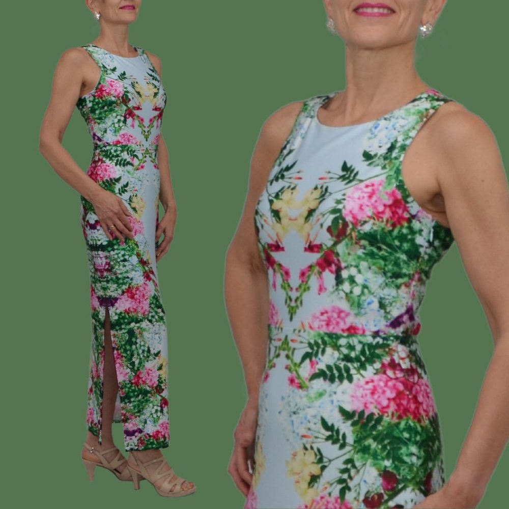 Guess | Peekaboo-Back Jersey Maxi Dress | Size 8 | Green Multi